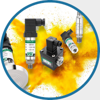 ESI product montage with an orange and yellow splashed background